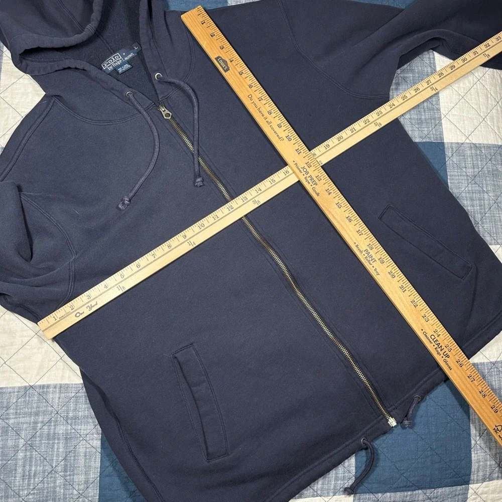 Polo Ralph Lauren Mens Full Zip Hoodie Navy Blue Red Pony Logo Size L Sweatshirt